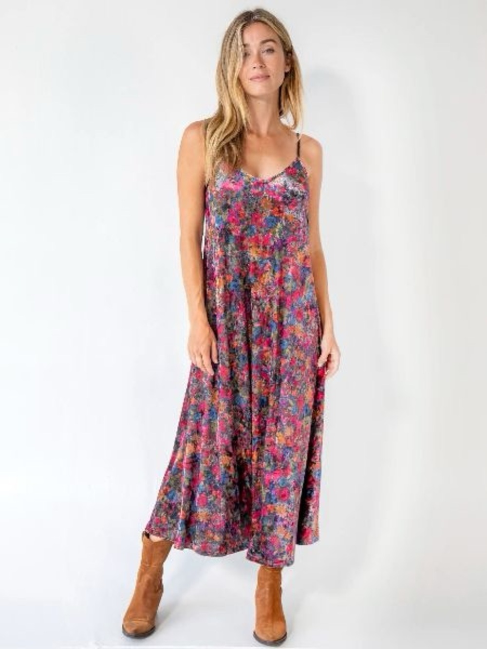 Natural Life Gracie Velvet Slip Dress - Dark Floral Garden